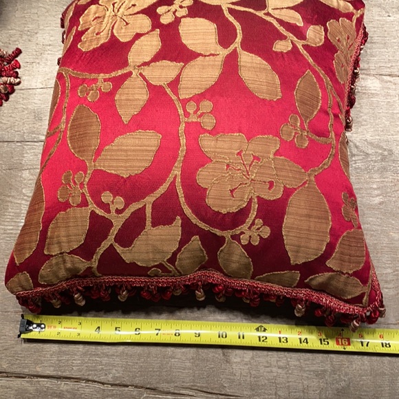 Rich red n gold silk feather down accent pillows - Picture 5 of 7